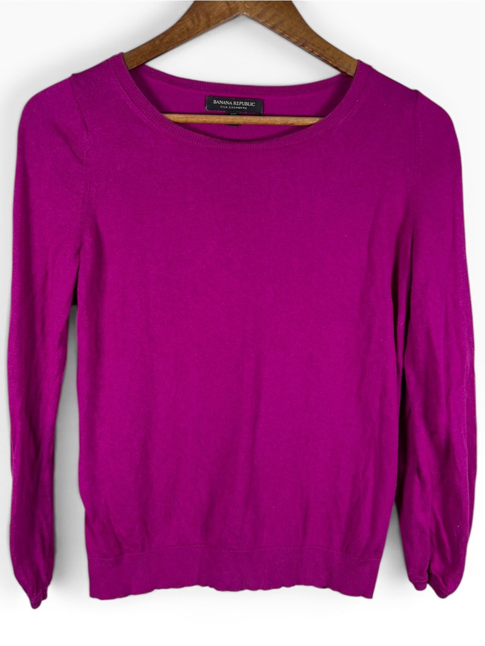 Banana Republic Silk Cashmere Crewneck Sweater Sz XS Fuchsia Preppy Lightweight
